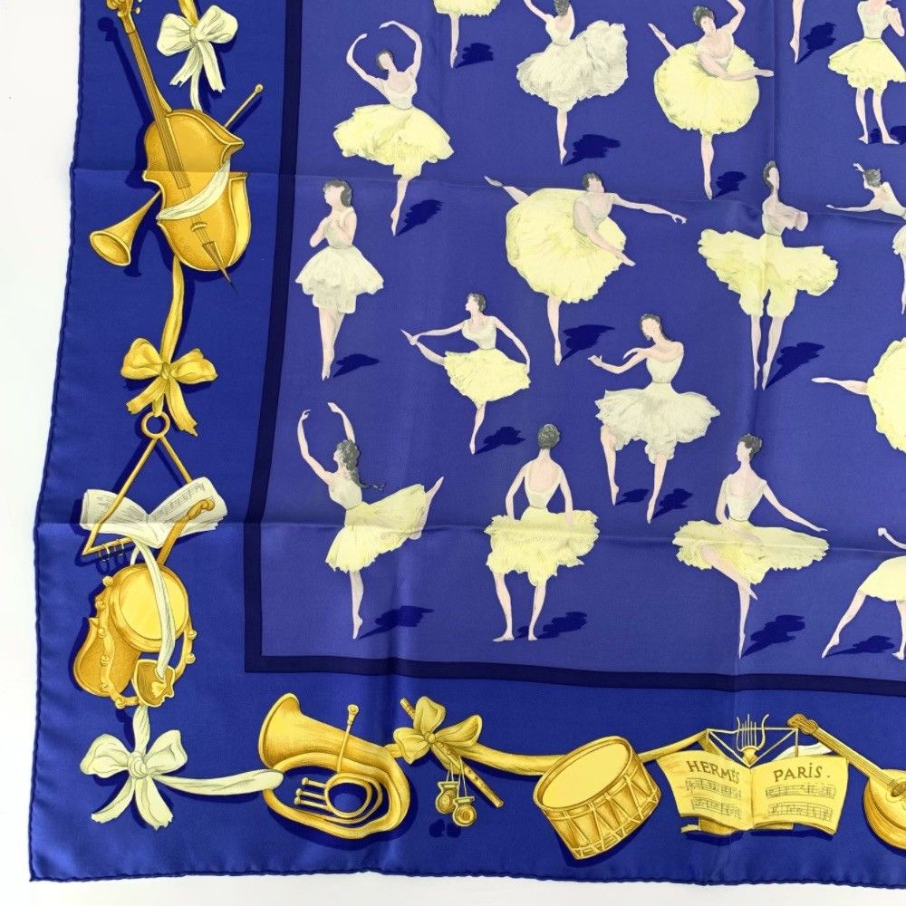 美品 HERMES エルメス カレ90 LA DANCE ラ ダンス ブルー