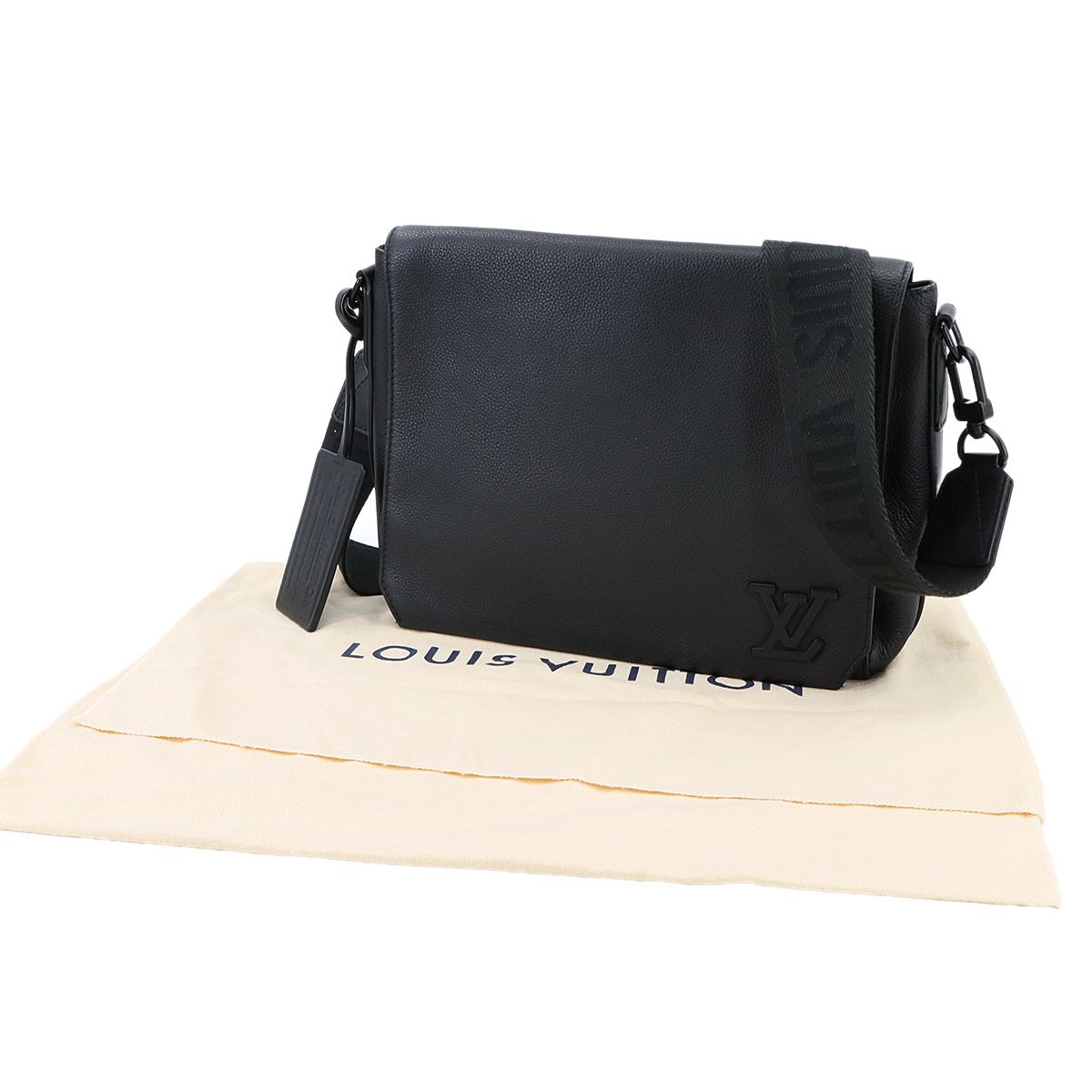 ルイ ヴィトン LOUIS VUITTON アエログラム テイクオフ メッセンジャー ショルダー バッグ レザー ブラック M57080 90297054