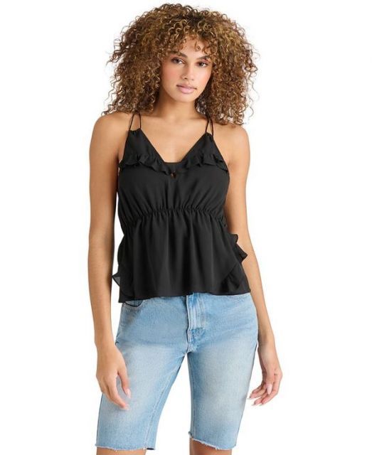 売れ筋商品|||スティーブ マデン カットソー トップス レディース Women's Mina Ruffle-Trim Sleeveless Top Black 送料無料】 スティーブ マデン レディース シャツ トップス