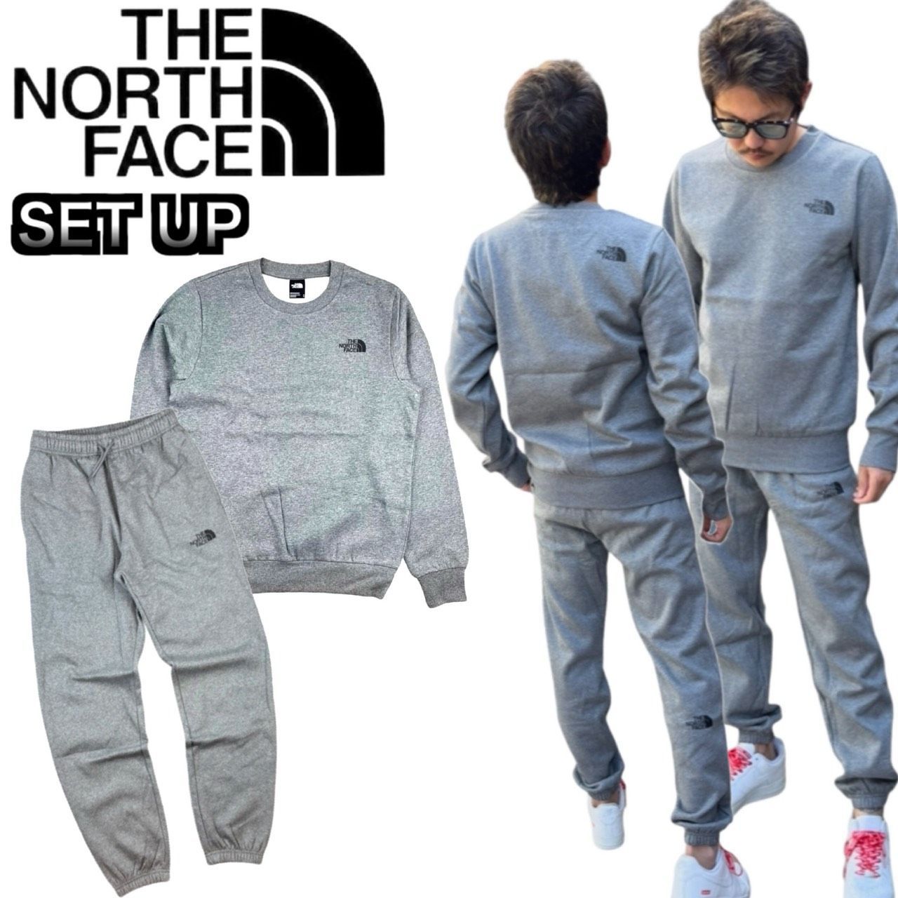 ザ ノースフェイス セットアップ NF0A89FB|NF0A8C1W グレー トレーナー 上下 ボトムス ジョガーパンツ 部屋着 メンズ 2点セット ロゴ 裏起毛 THE NORTH FACE 正規品 ♥品
