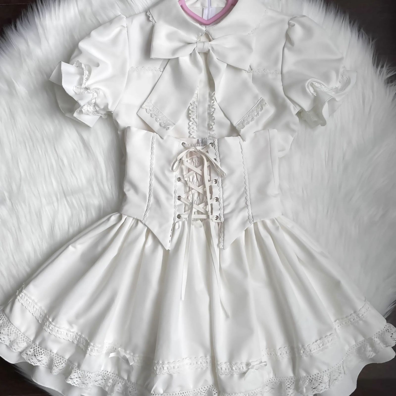 古典風ロリータ 姫袖Doll感 Lolitaセット 小斗篷デザイン 高貴感溢れる 白いワンピース 撮影会 イベント 推し活 プレゼントに最適