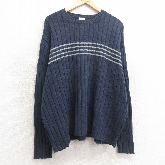 XL/古着 オールドネイビー OLD NAVY 長袖 セーター メンズ 大きいサイズ コットン クルーネック 紺他 ネイビー 25jan11  ニット トップ