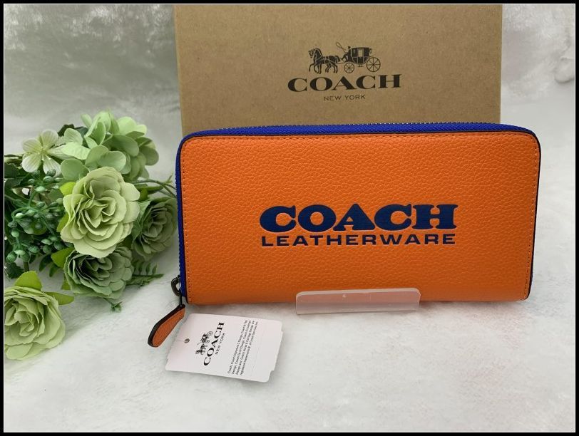 COACH 長財布 コーチ 財布 ロゴ オレンジ 青 ブルー レディース プレゼント贈り物 ギフト ロング ジップ ウォレット ラウンドファスナー 新品 未使用 ファッション C6699 C078Z-X1