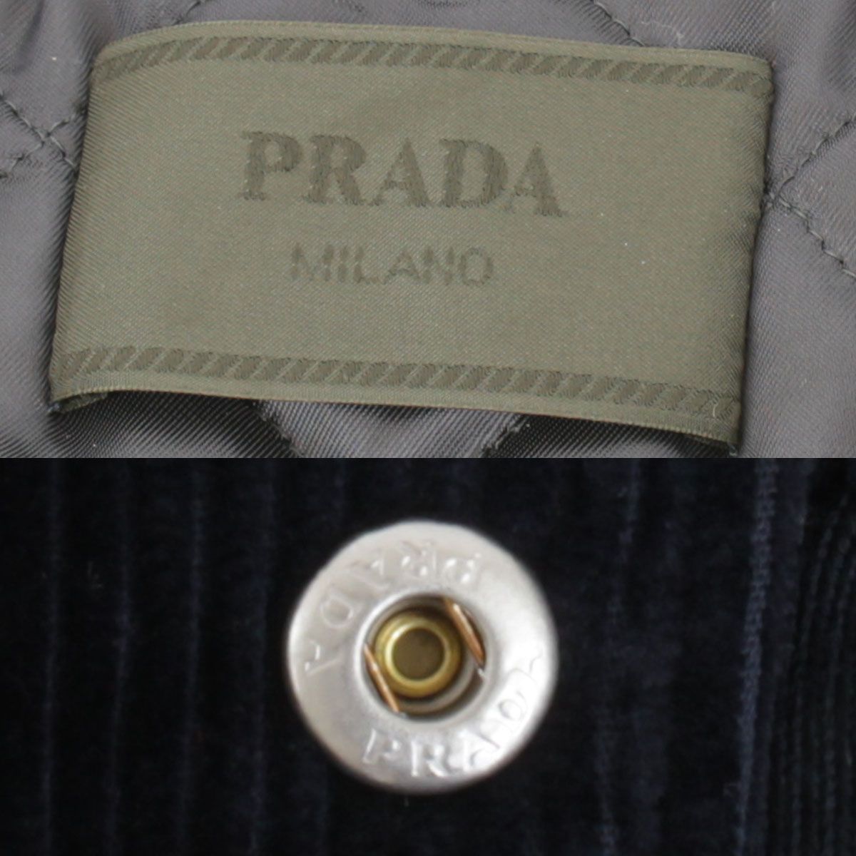 美品『USED』 PRADA プラダ トライアングルロゴ コーデュロイボンバージャケット Lサイズ ブルゾン コットン/ウール  /レーヨン/ポリエステル ネイビー