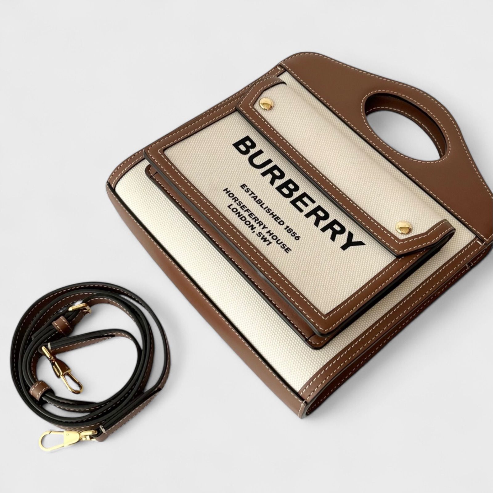 BURBERRY バーバリー ミニ ポケットバッグ ナチュラル モルトブラウン