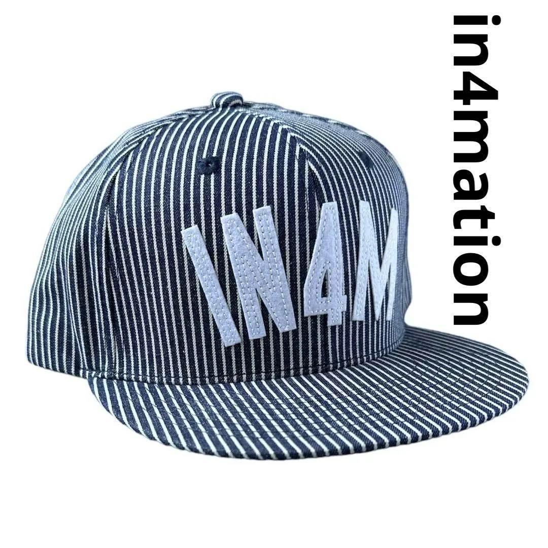 ラスト1点 ♥ in4mation RAILROAD DENIM デニム ストライプ キャップ 帽子 ユニセックス 男女兼用 in4m ハワイ hawaii ローカルブランド hi