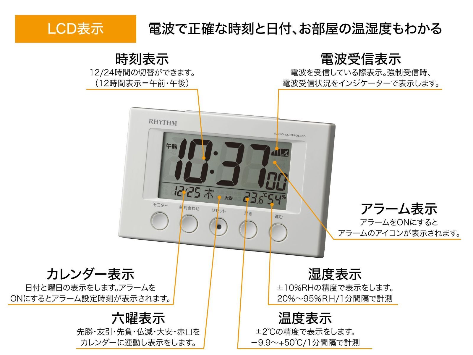 特売】リズム(RHYTHM) 掛け時計 電波 アナログ 連続秒針 温度 湿度