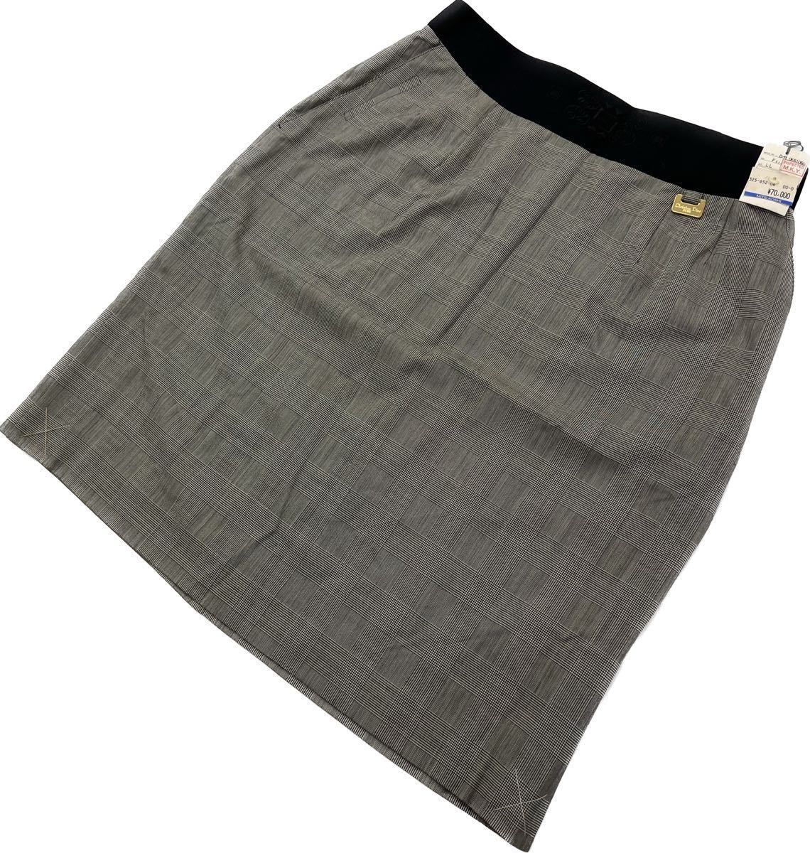 タグ付 定価7万円 Christian Dior 台形 ウール スカート 千鳥 グレー LL ビジネス モード パーティー クリスチャンディオール JS630