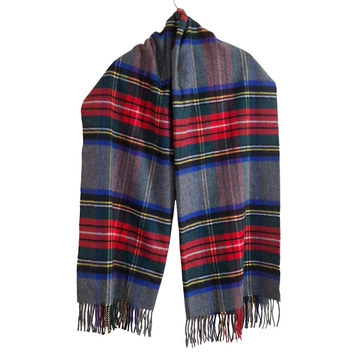 johnstons of elgin ジョンストンズ ストール ショール - ダークグレー×レッド×マルチ チェック柄 カシミヤ