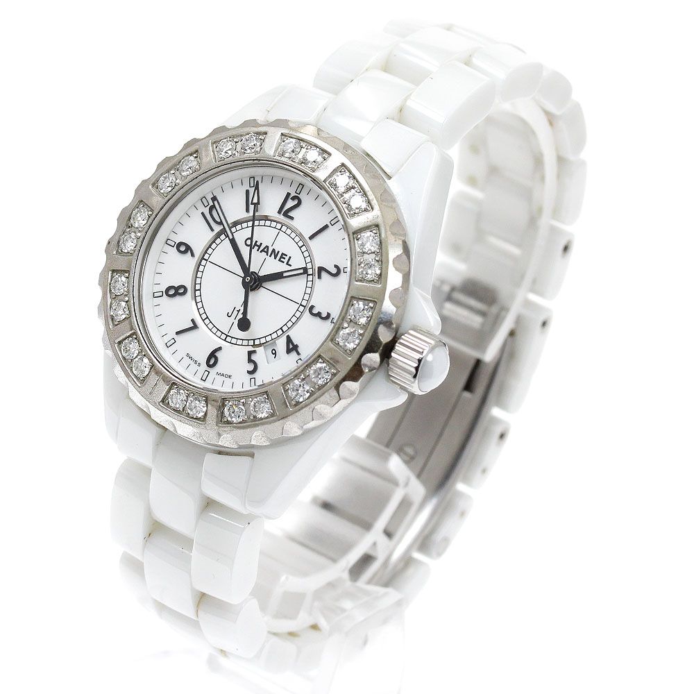 シャネル CHANEL H0968 J12 33mm 白セラミック アフターダイヤベゼル クォーツ レディース_910052