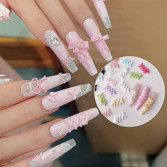 ネイルパーツ リボン 約200個 3D 立体 靴紐 リボン ネイルパーツ