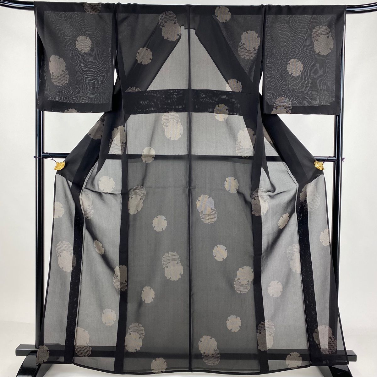 紬 身丈164cm 裄丈67.5cm L 薄物 夏紬 雪輪 焦茶色 正絹 美