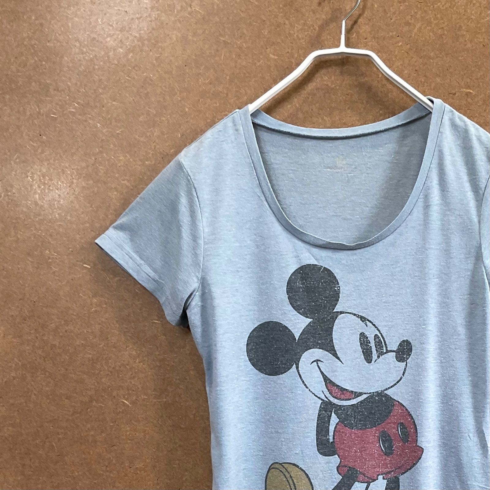 US古着 ミッキーMickey ディズニーくすみカラー半袖tシャツ水色M