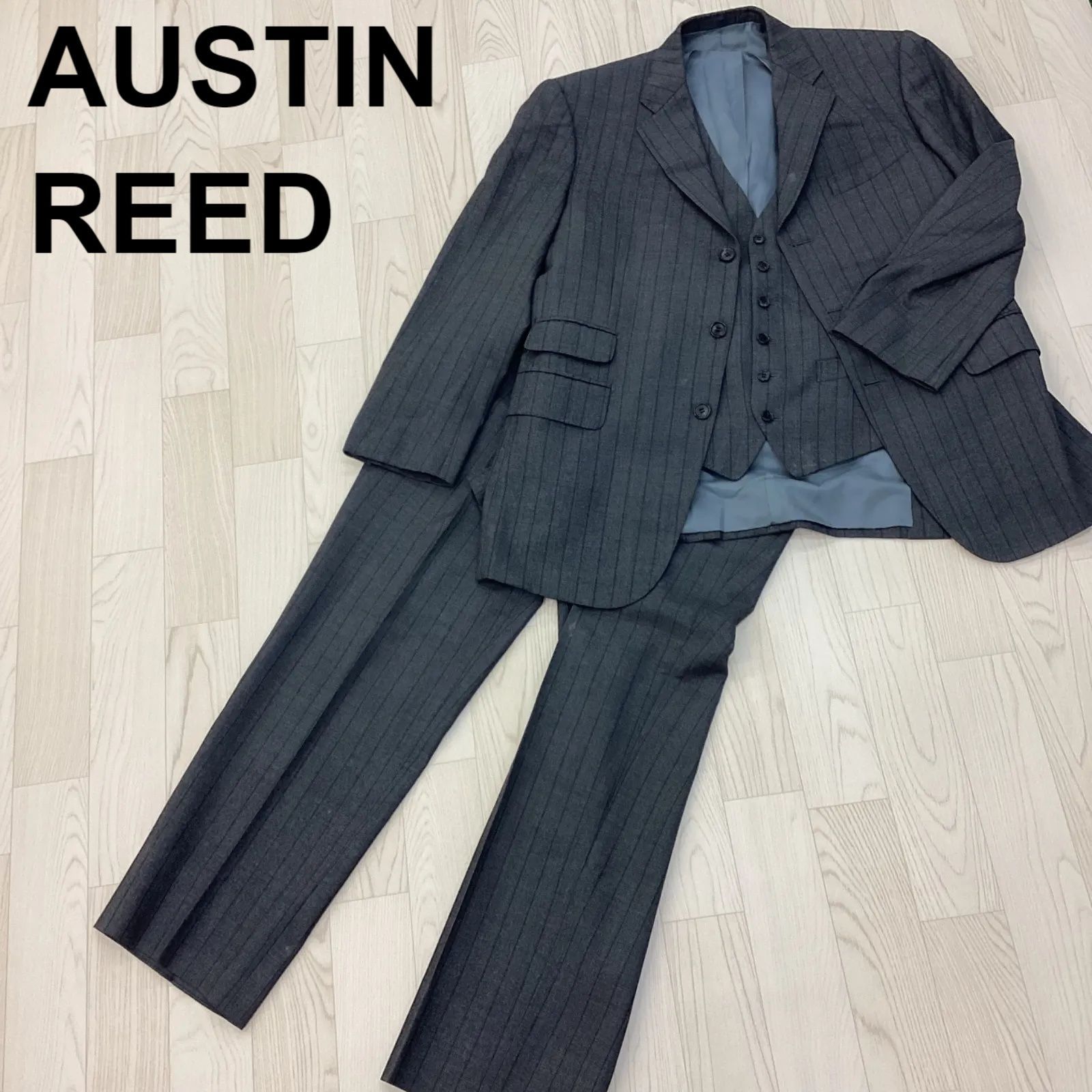 純日本製AUSTIN REED 3ピーススーツ セットアップ ストライプ ウール s2 スーツ