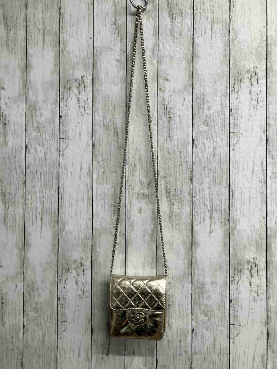 CHANEL|シャネル|ショルダーバッグ|マトラッセチェーンウォレット|メタリックカーフスキン|ゴールド