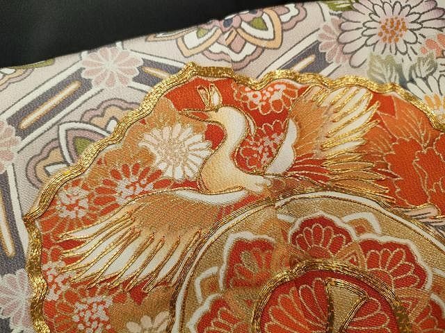 平和屋着物□豪華黒留袖 駒刺繍 更紗飛鶴花文 金彩 正絹 逸品