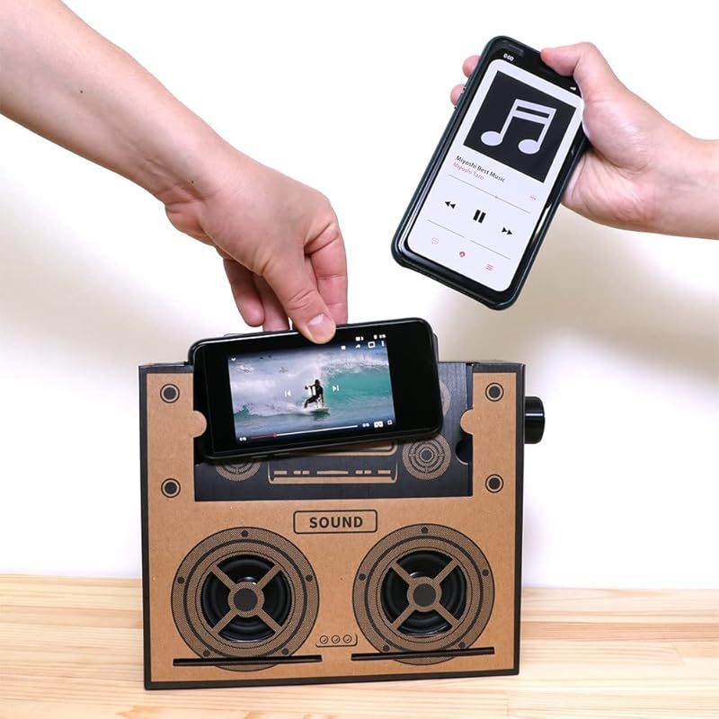 【新着商品】ミヨシ 置くだけスピーカー スマートフォン用 iPhone Android 有線でも無線でもない置くだけで音を増幅 ダンボール素材 軽量 USB-AC電源必要 ISP-01 ダンボール色