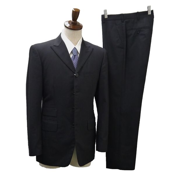 3NK063】RadmesS MEN'S BIGI 4つボタン シングルスーツ Y6 M ダークグレー 暗灰色 ストライプ ノータック 春秋 合物 MO191FT102 【中古】【メンズビジネス】202311