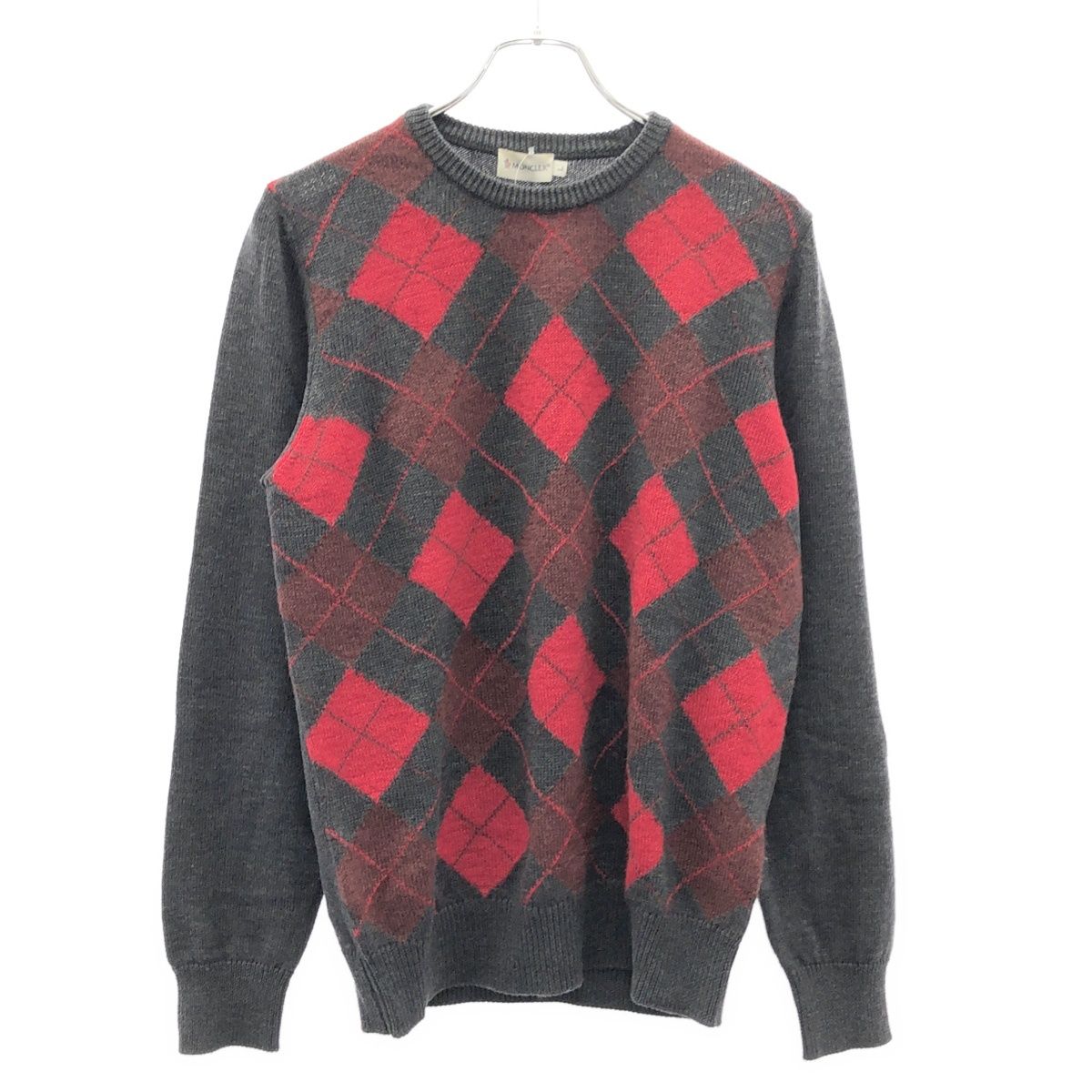 MONCLER アーガイルセーター Sサイズ グレー/レッド MONCLER モンクレール MAGLIONE アーガイルニットセーター