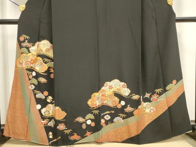 新品未使用❇️豪華黒留め袖　金彩駒刺繍 ５つ紋フルセット 平和屋着物□豪華黒留袖 駒刺繍 松竹梅 金彩 正絹 逸品