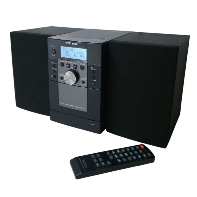 WINTECH AM|FMデジタルチューナー FMワイドバンド対応 搭載CDカセットミニコンポ ブラック リモコン付属 KMC-113