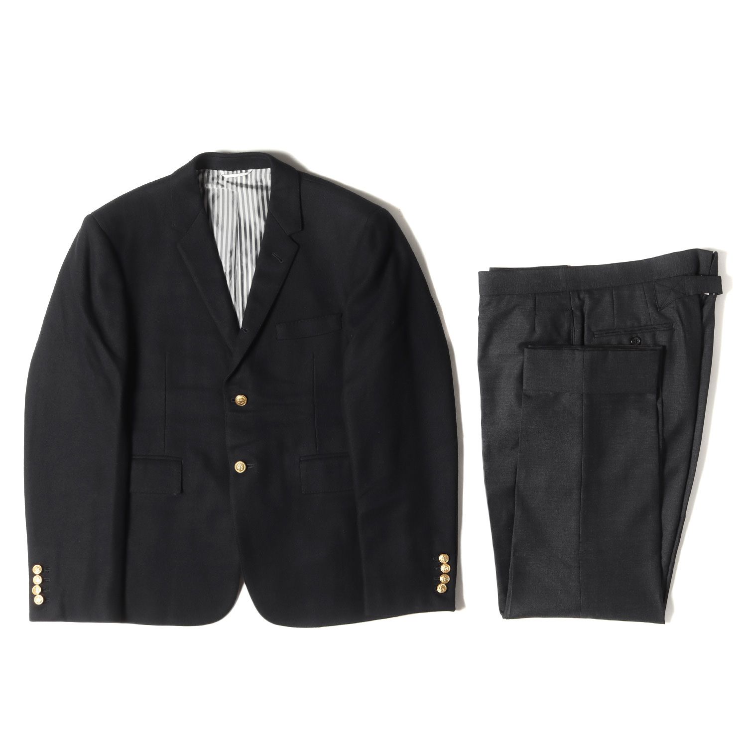 THOM BROWNE. NEW YORK◇紺ブレ/金ボタン/セットアップ/0/ウール
