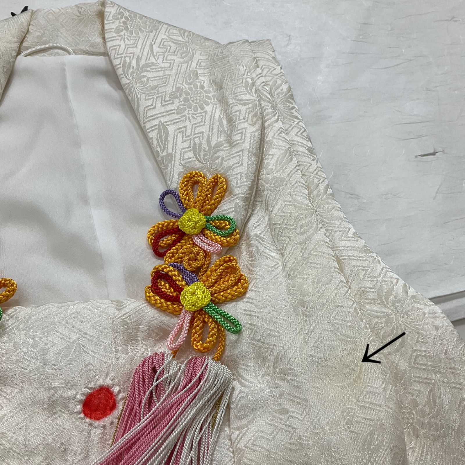 one ◆特別お誂え品◆手絞り◆被布◆七五三◆手絞りに刺繍◆正絹◆女の子◆三歳用◆丈48肩幅27◆七五三子供お詣り◆G278