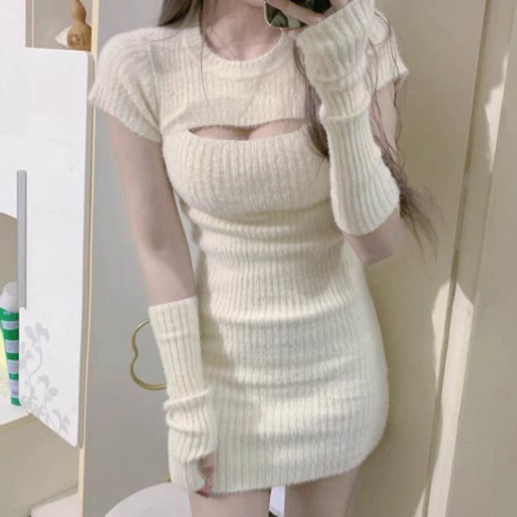 Y様へ❤︎新品タグ付き着痩せミニタイトニットワンピ半袖ホワイト ベージュ8250円 楽天市場】ニットワンピース レディース タイト半袖 タイト
