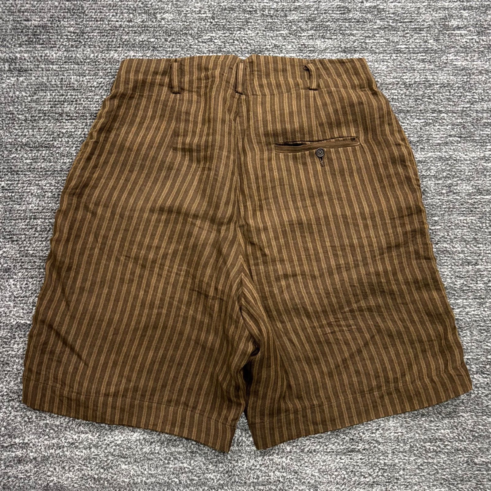 evan kinori リネンショーツ ブラウン ストライプ 32 エヴァンキノリ