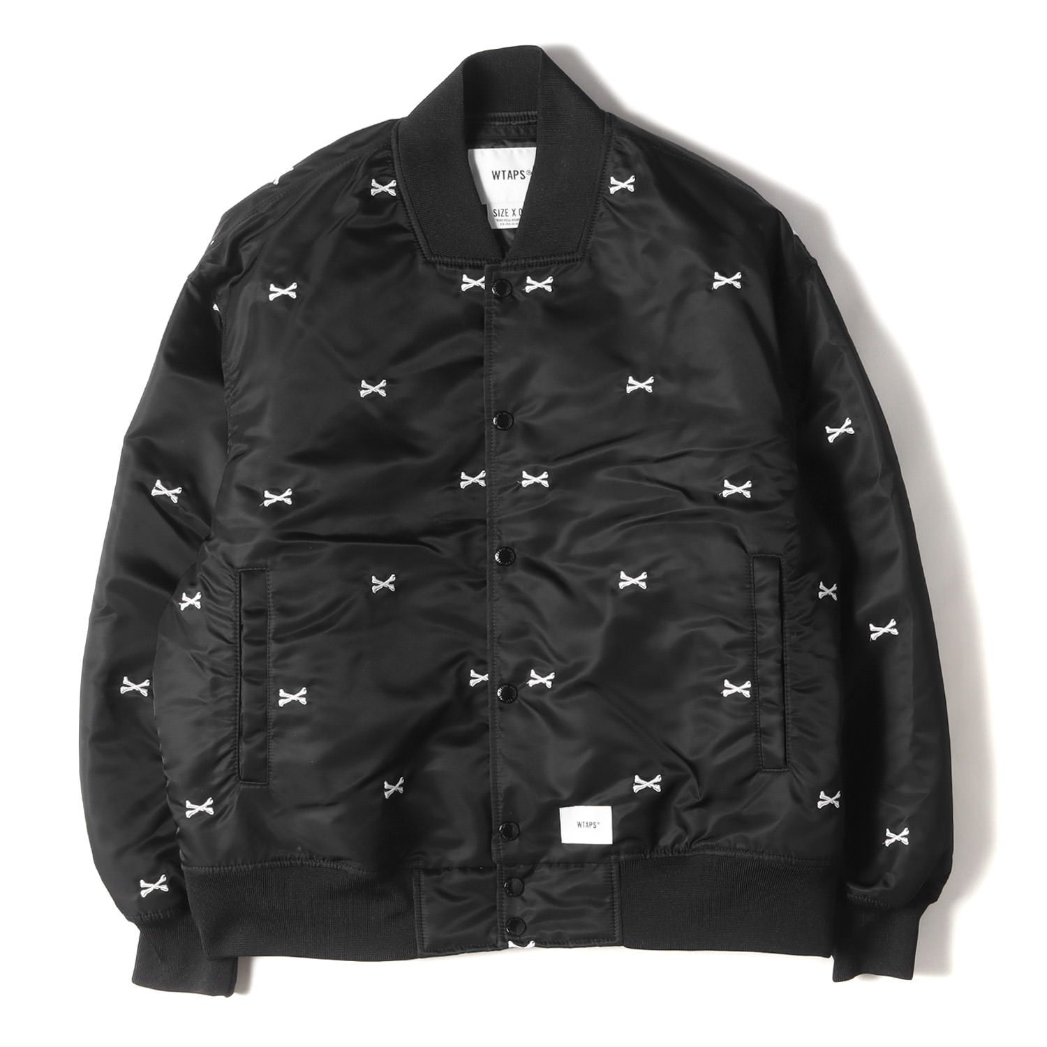 WTAPS ダブルタップス ジャケット サイズ:S 22SS クロスボーン柄 チームジャケット サテンスタジャン TEAM / JACKET ブラック 黒 アウター ブルゾン【メンズ】