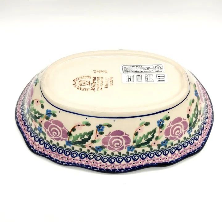 バスケット 楕円型のウェーブボウル 紫のバラ ポーランド食器