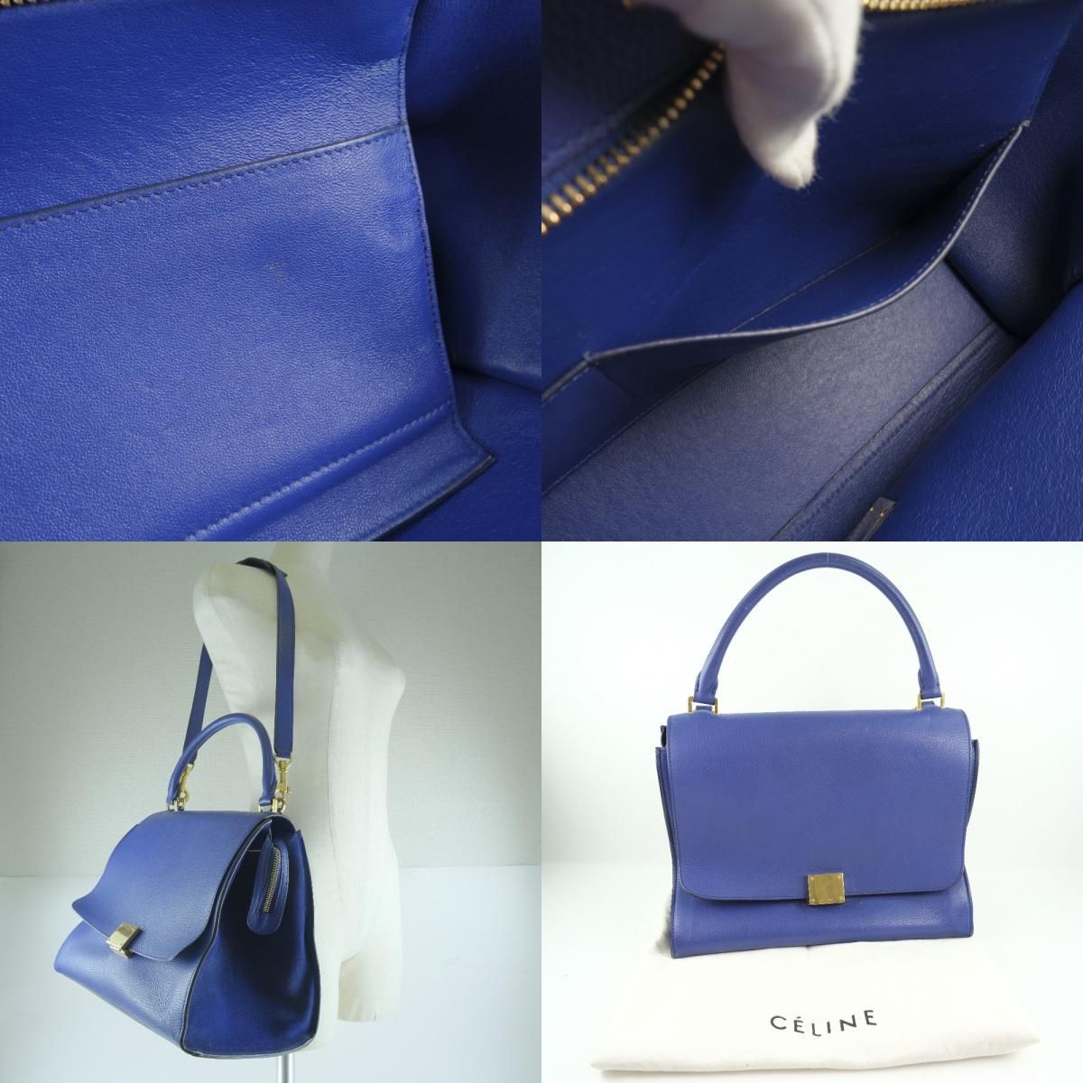 CELINE】セリーヌ トラペーズ 2WAYショルダー カーフ 青 レディース