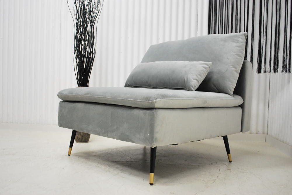 ベロア調ファブリック ワイドシングルソファー