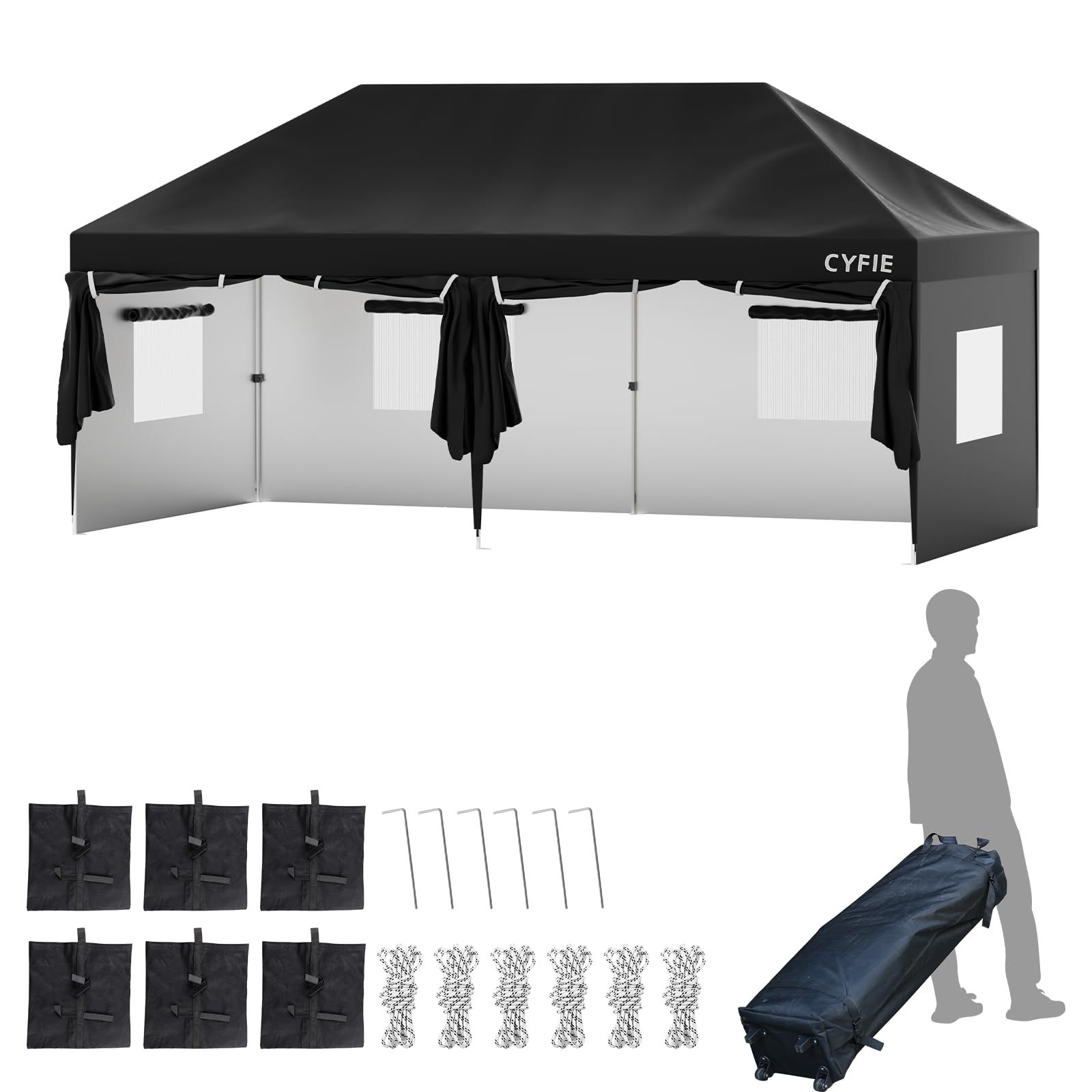 タープテント 3m×6m ワンタッチ 大型 頑丈 強化フレーム 6色 大型テント 長方形 日除け アウトドア キャンプ イベント 数量限定 UVカット  3段調節 遮熱 耐水 ワンタッチ式 収納ケース付き 大型テント サイドシート6枚付き アウトドア キャンプ イベント 3mx6m 運動会 業務 ...