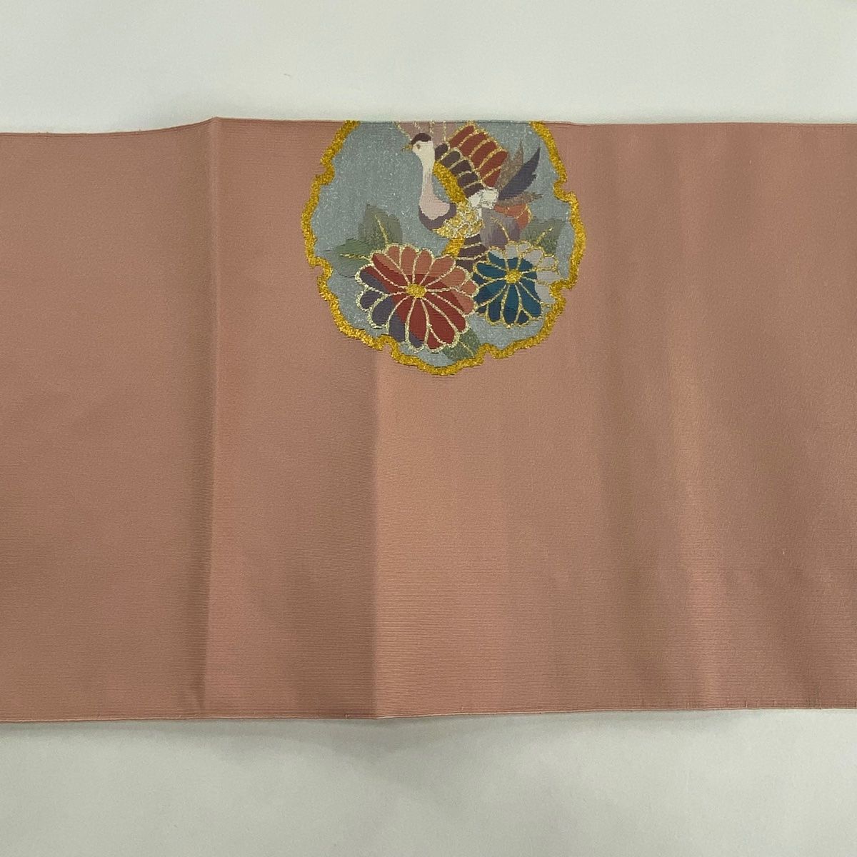 最高の 美品 名古屋帯 秀品 【中古】 正絹 ピンク 金銀糸 菊 鳥 松葉