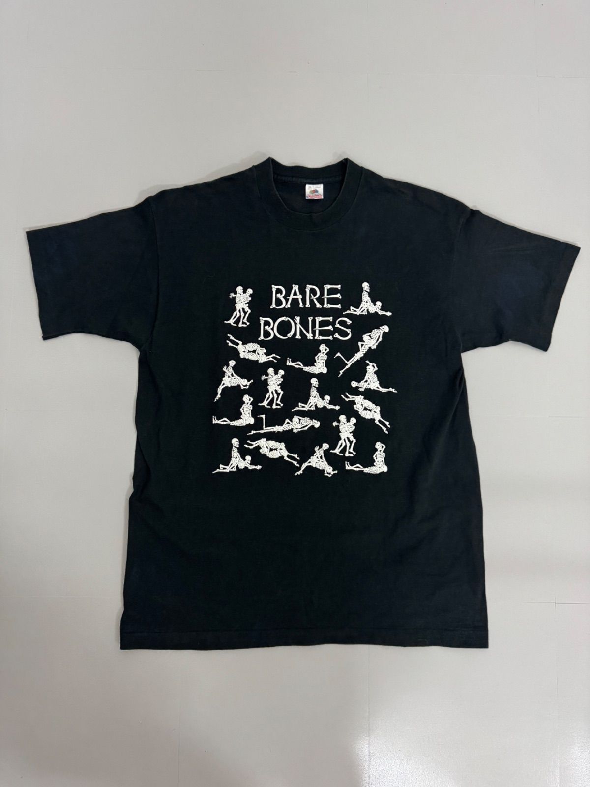 90’ｓ BARE BONES FRUIT OF THE ROOM ビンテージ ラバープリント Ｔシャツ スカル 48手 四十八手 ブラック XL