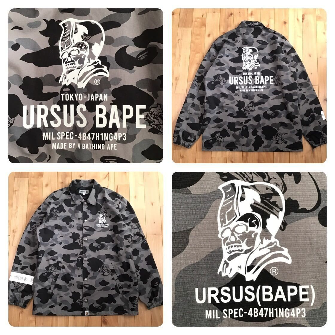 ☆美品☆ XL URSUS BAPE コーチ ジャケット グレー BAPE camo coach