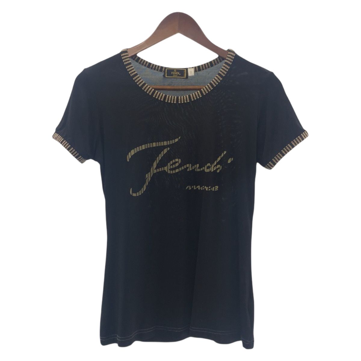 FENDI フェンディ プリントロゴ サイズ42 ブラック 黒 レーヨン/ポリウレタン 半袖Ｔシャツ クルーネック レディース 502838 FENDI フェンディ プリントロゴ サイズ42 ブラック 黒 レーヨン