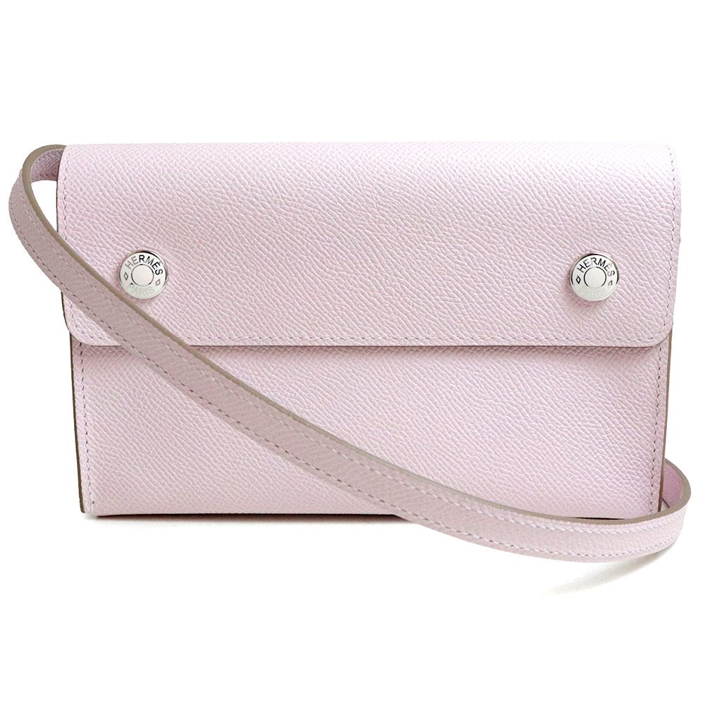 エルメス エルメスナップ ショルダーウォレット 長財布 バッグ 斜め掛け ヴォーエプソン レザー Mauve Pale モーヴペール ピンク シルバー金具 W刻印 HERMES
