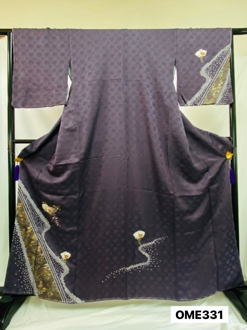 着物 訪問着 付け下げ 正絹 袷 仕付け糸あり 紫 絞り 着物 和装 OME331