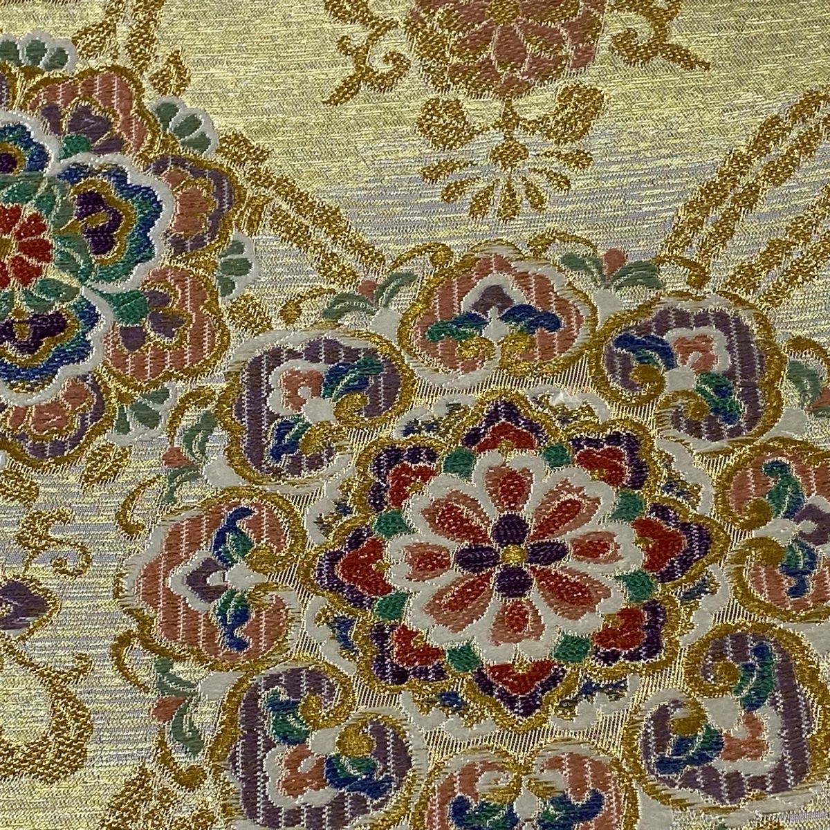 袋帯 美品  華文　六通 正絹 袋帯 美品 秀品 華文 桐 刺繍 箔 金色 六通 正絹 【中古