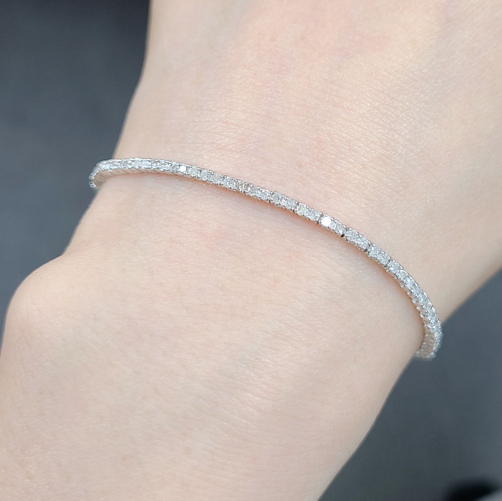 無色高品質！1ct ダイヤモンド K18 WG テニスブレスレット 鑑別書付