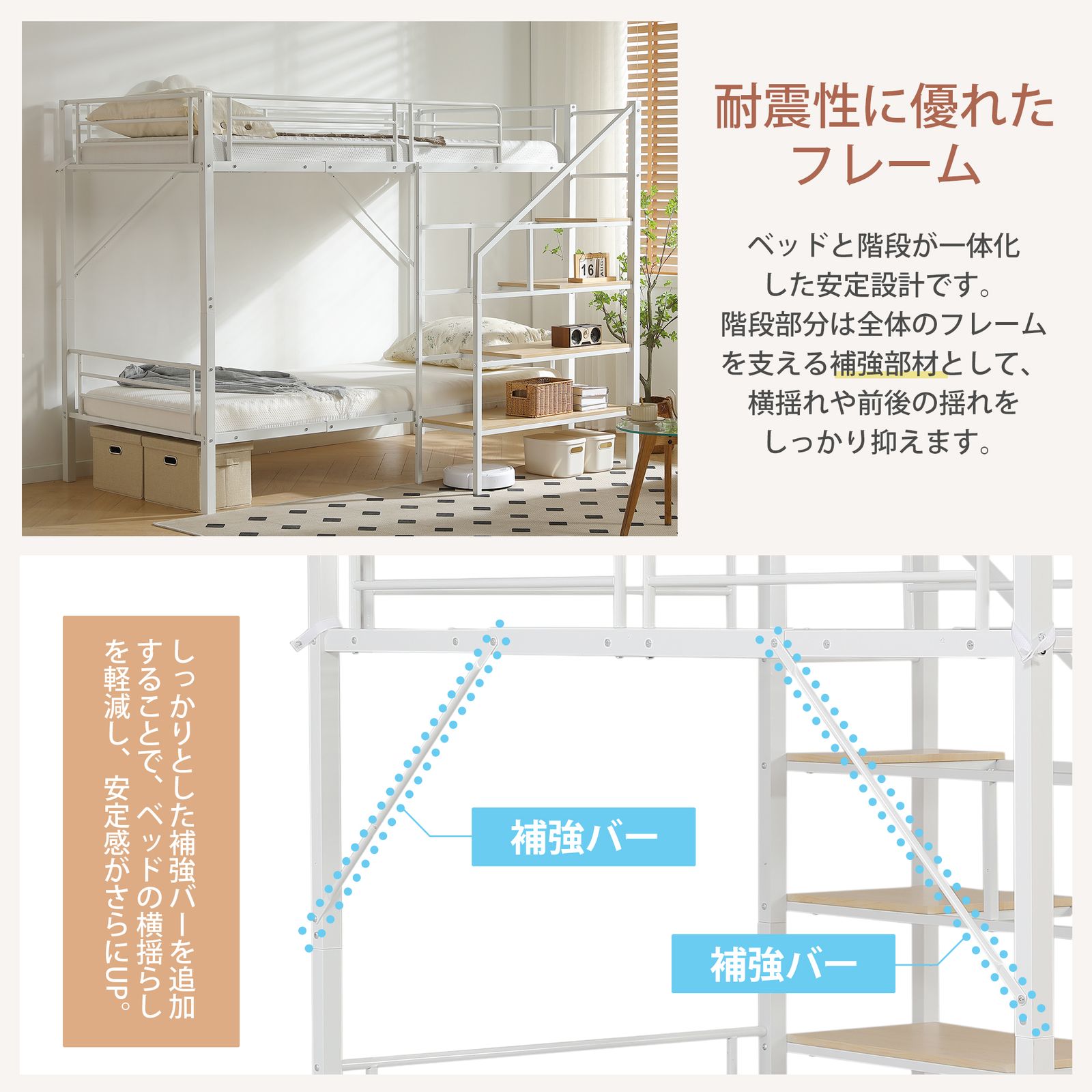 2個限定セール中」ロフトベッド シングルベッド パイプ 耐震 頑丈