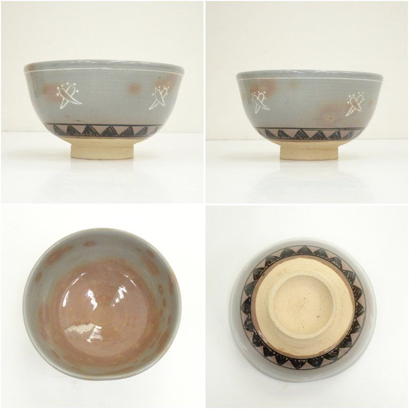 茶道具　駕洛窯造　三島　百ノ字小碗　数茶碗　六客　書付箱　M　R9352 茶道具 駕洛窯造 三島 百ノ字小碗 数茶碗 六客 書付