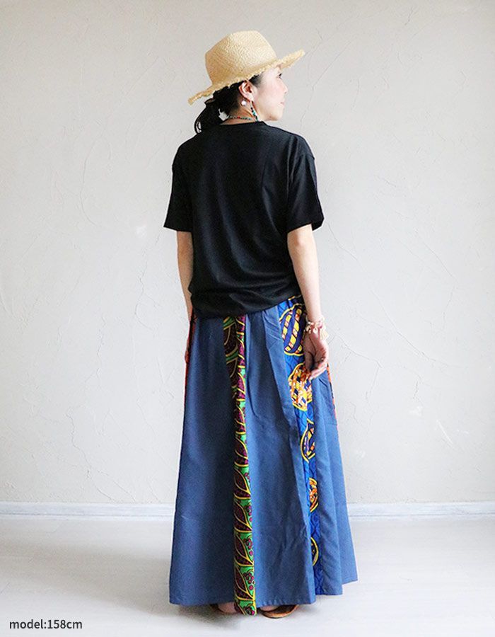 スカート ロング フレア カンガ デニム アフリカン エスニックファッション 1～7番 ブルーデニム