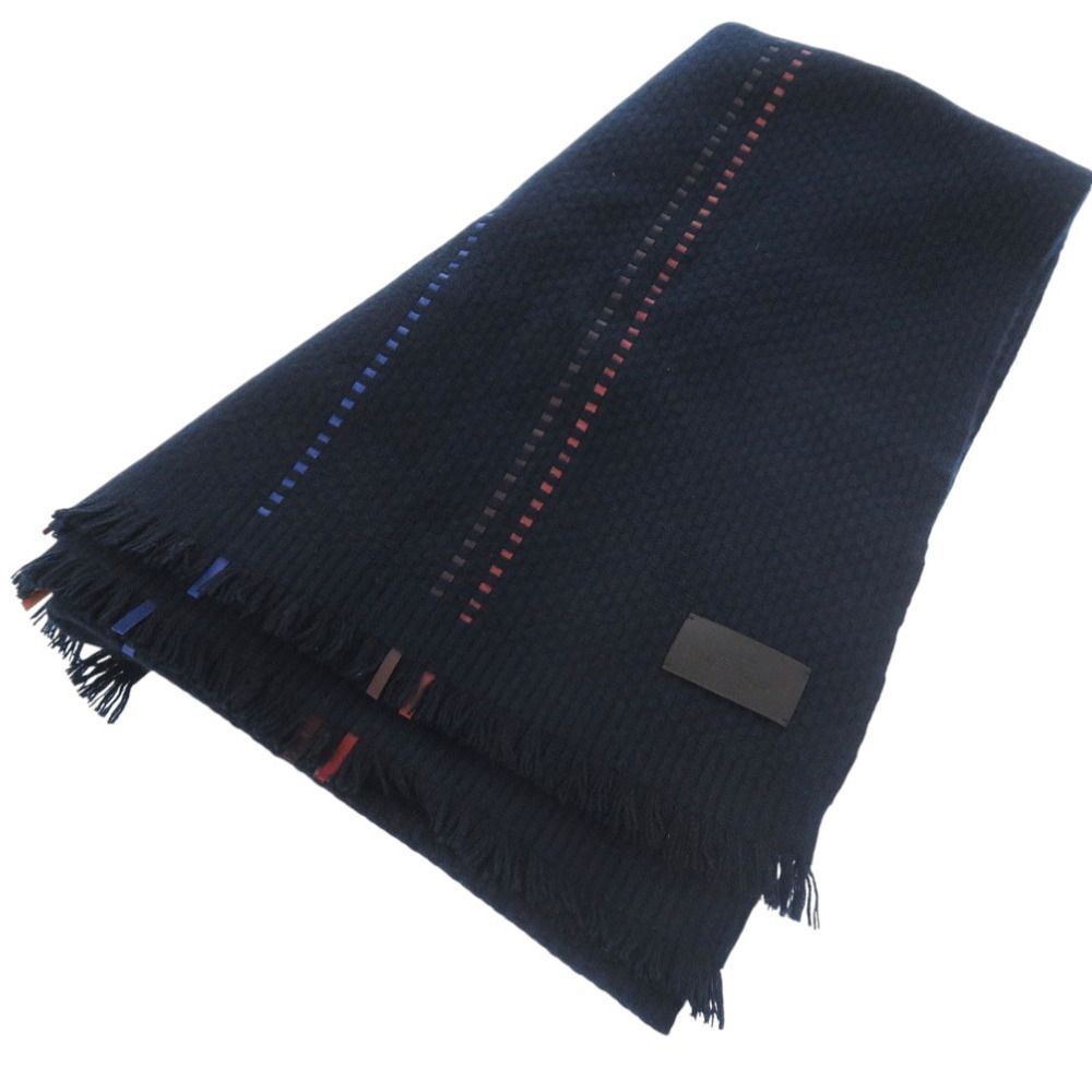 新品同様 エルメス マフラー 40×180 レザー編み込み カシミヤ