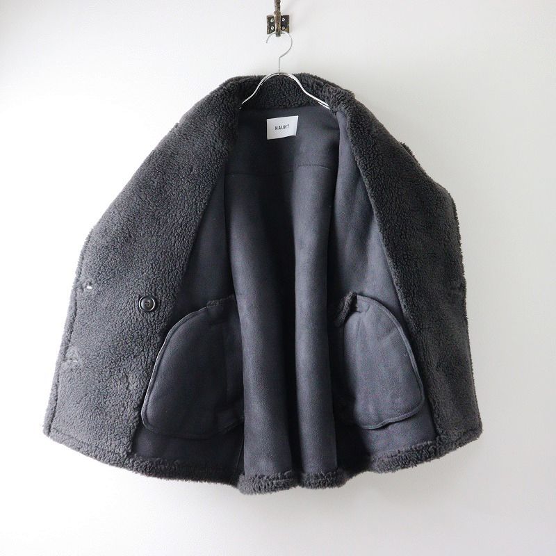 人気アイテム ハウント HAUNT BOA COAT ダブルボタン ボアコート ショート丈 38 ダークグレー┃フェイクムートン 2400014608779 CAMPINGPARCCENTRAL_COM
