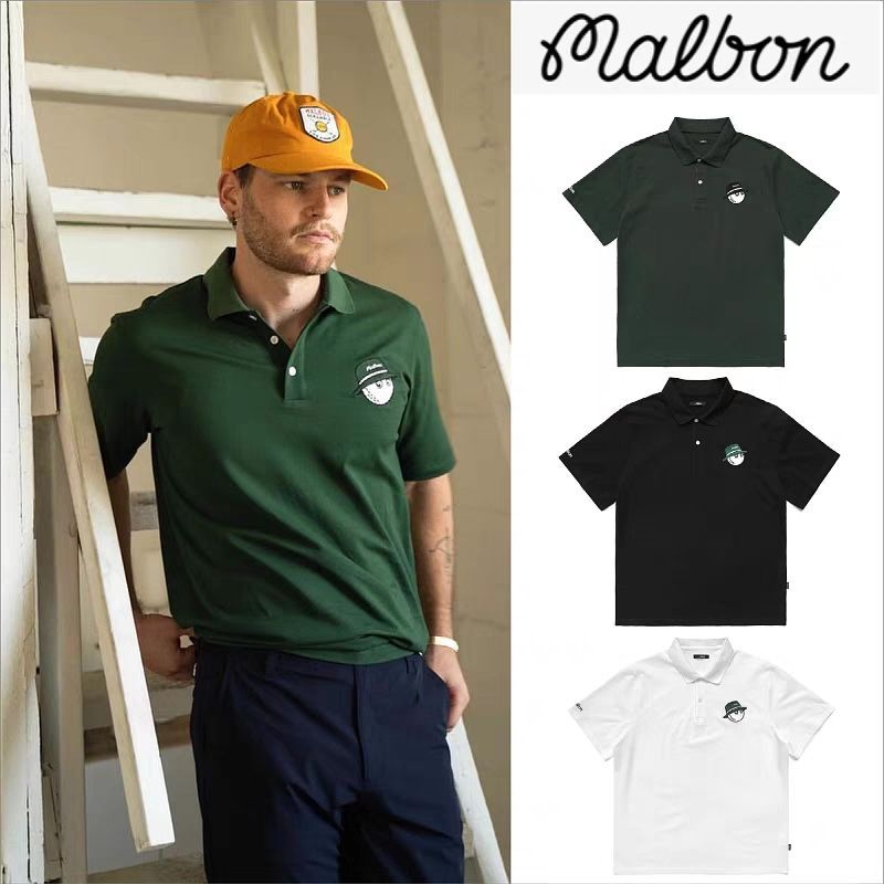 Malbon ゴルフウェア メンズ 夏 ファッション ビジネス 半袖 Tシャツ ポロシャツ ゆったり スポーツ アウトドア 通気性