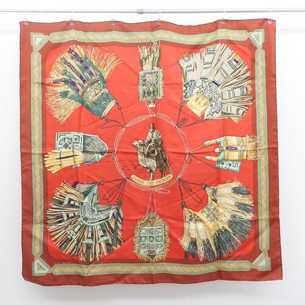 HERMES / エルメス ◇カレ90 スカーフ cuirs du desert シルク レッド