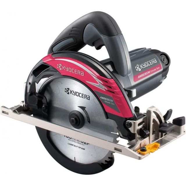 京セラ 旧リョービ プロ用 電子丸ノコ AW663EDM ノコ刃外径165mm メッキ定盤 深切りタイプ 左傾斜5° LEDライト付